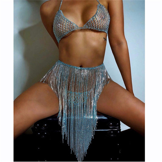 Lake Blue Sexy Body Chain Suit