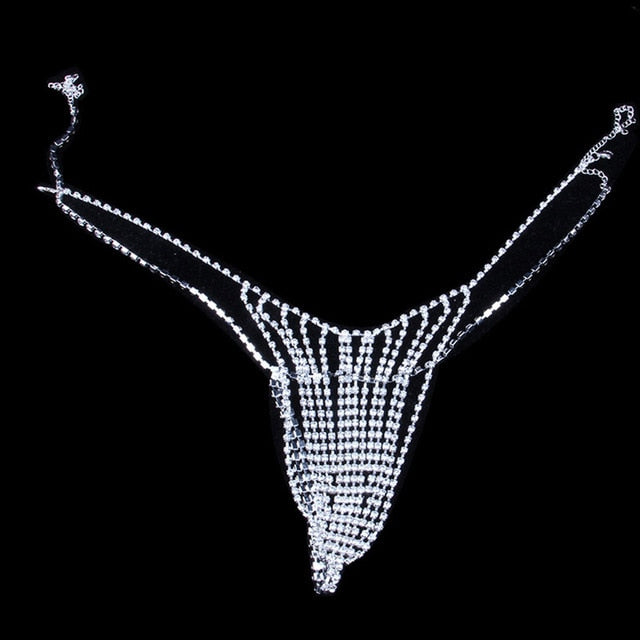 Simple Waist Round Sexy Bikini Thong with Rhinestone Belly Chain Crystal