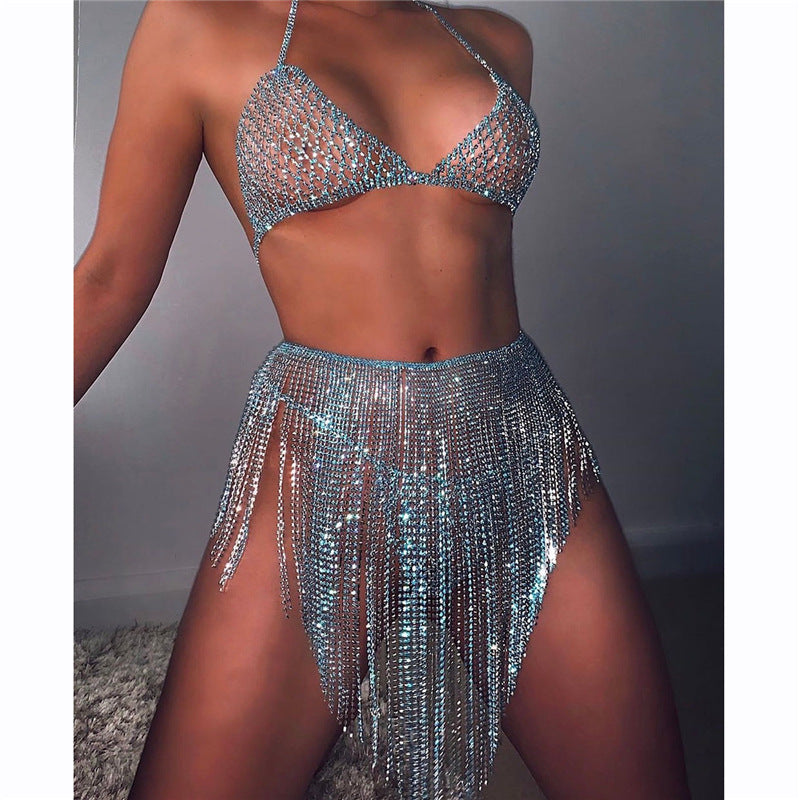 Lake Blue Sexy Body Chain Suit