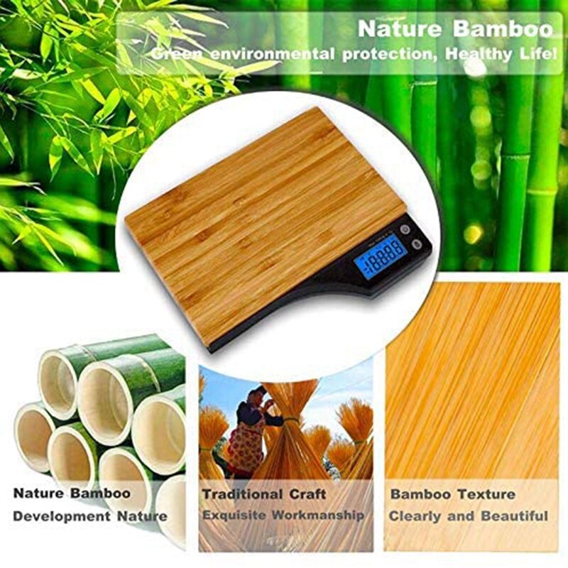 Digital Food Scale for Kitchen with Natural Bamboo Platform and Tare Function