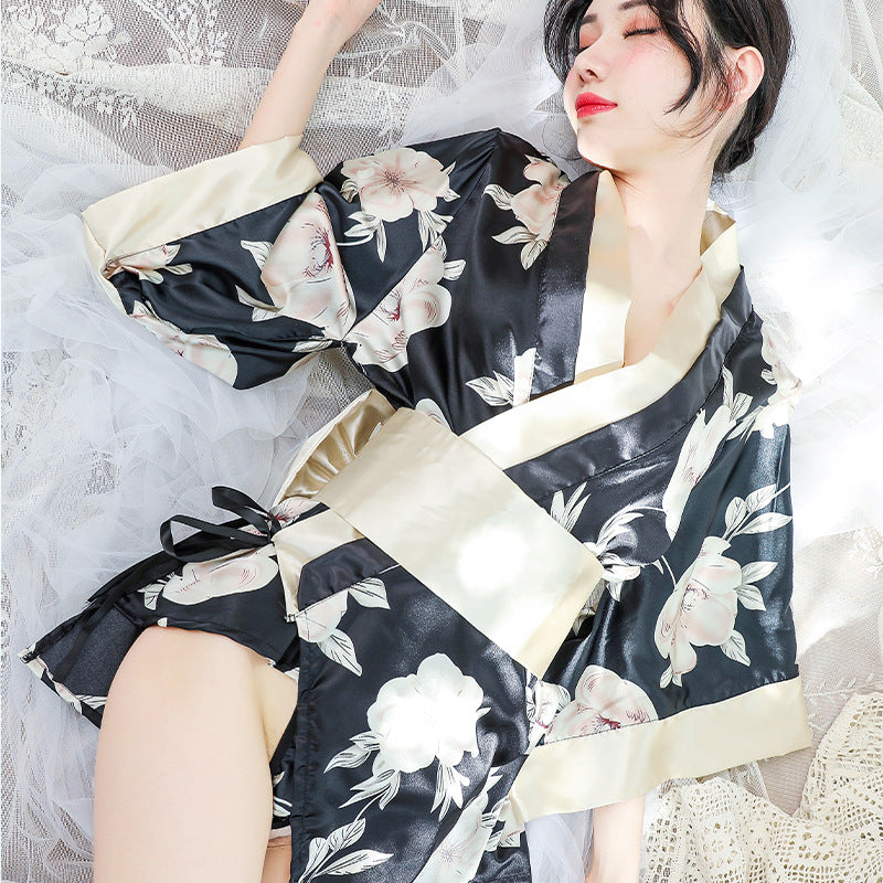 Sexy Floral Japanese Kimono Robe with Lace