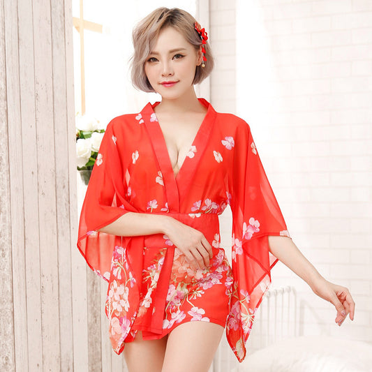 Sexy Japanese Printed Kimono Cosplay Erotic Uniform Suit