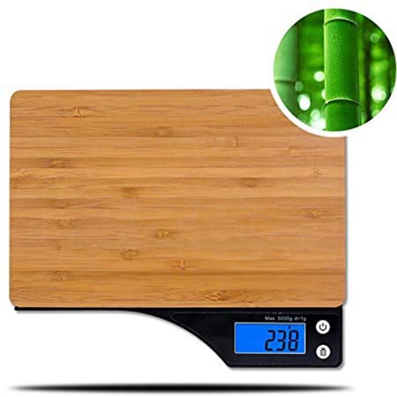 Digital Food Scale for Kitchen with Natural Bamboo Platform and Tare Function