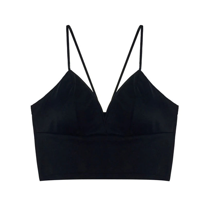 Sexy Satin Cropped Top Bralette with Crochet and Chest Padded Camisole
